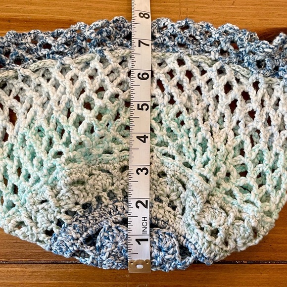 NEW! Handcrafted Crochet 100% Cotton Packable Tote Bag & Pouch - Blue/Green - Picture 15 of 16